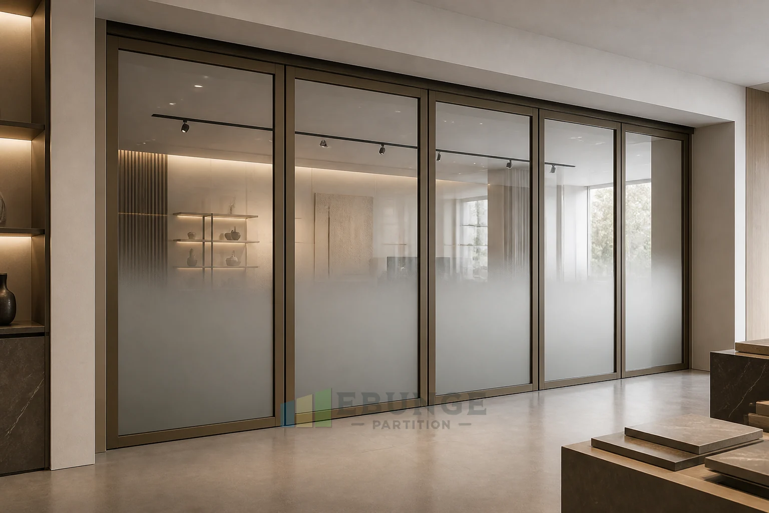 University Learning Hub — Luz natural e reflexão para interiores com parede de vidro móvel — conceito explicativo de parede de vidro móvel EBUNGE como detalhe de aplicação comercial