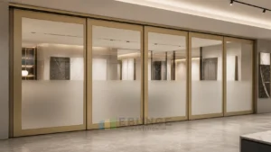 Molduras para Showroom de Design em Champagne para Interiores com Paredes de Vidro Móveis