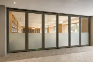 Como paredes de vidro móveis suspensas pelo topo vedam sem trilho no piso