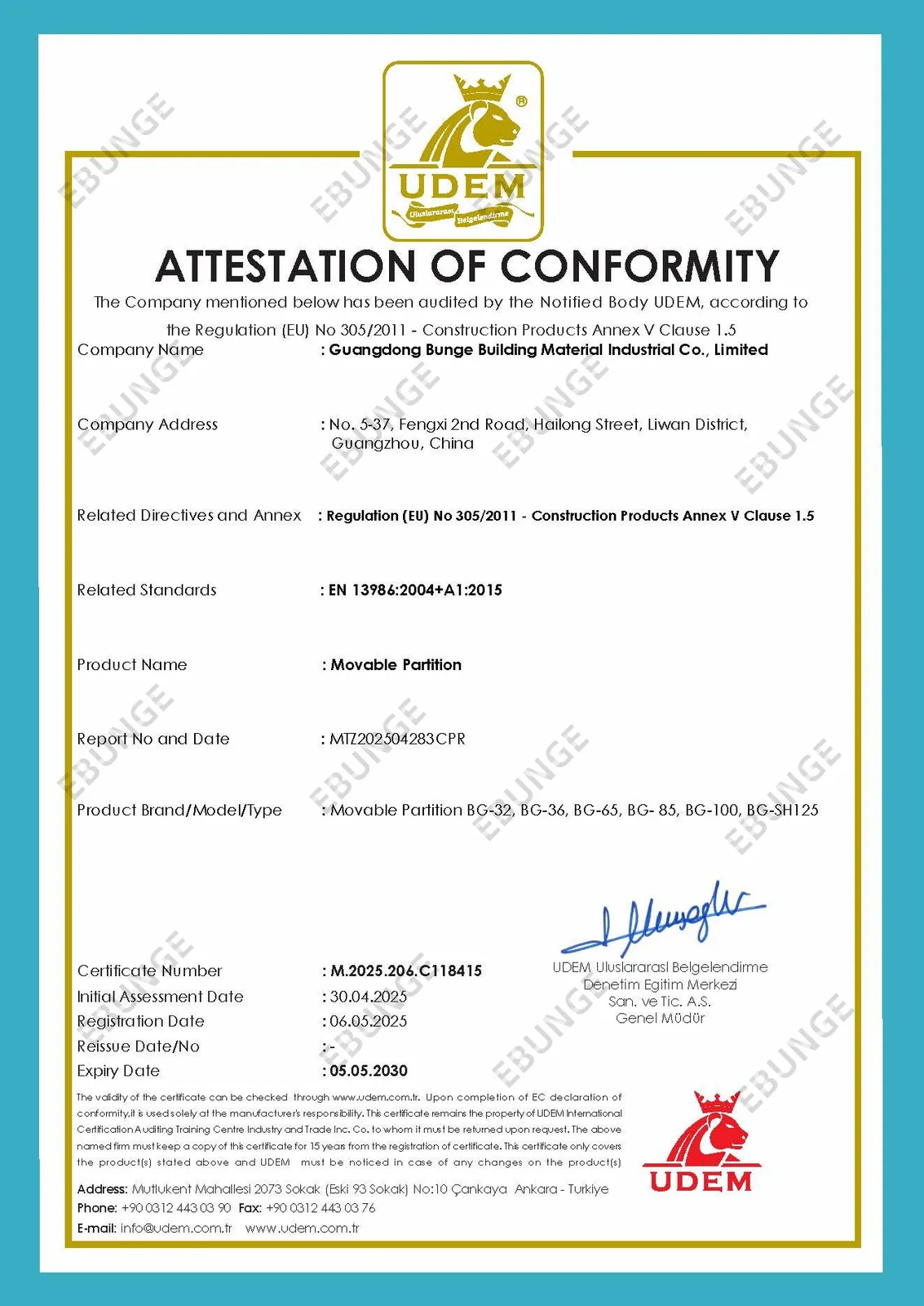 Documentos de Certificações e Conformidade EBUNGE