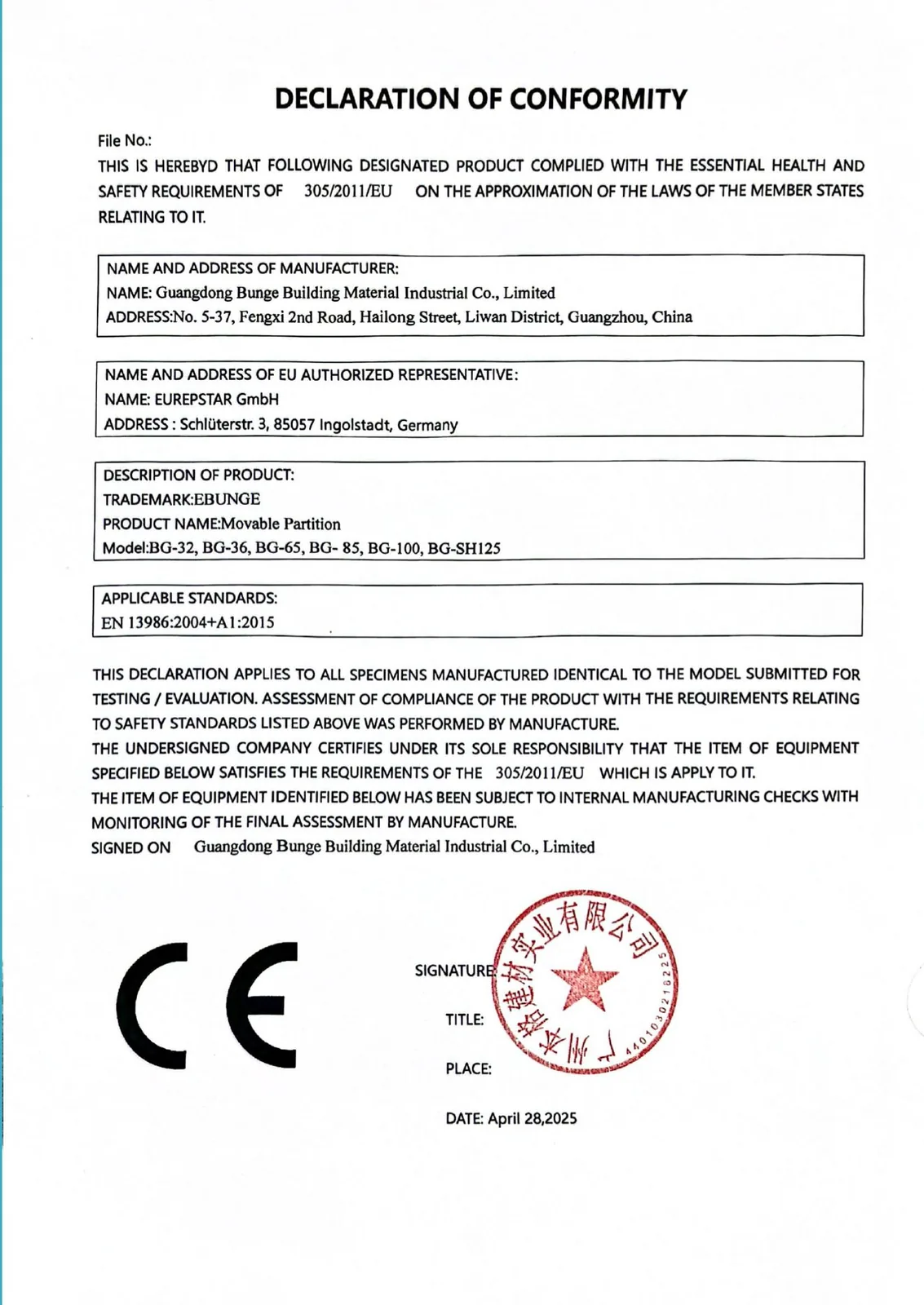Documentos de Certificações e Conformidade EBUNGE