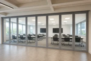 Planejamento de Sala de Treinamento Flexível com Paredes de Vidro Móveis